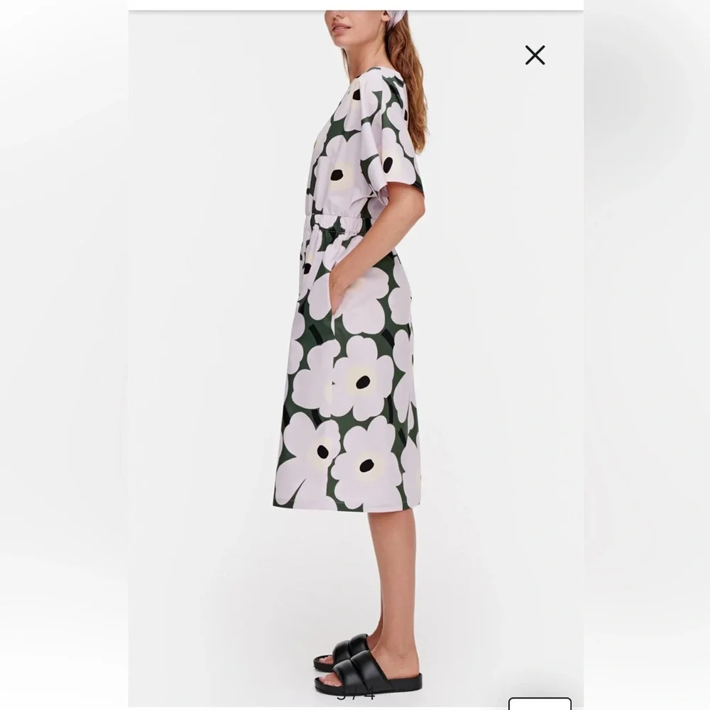 Marimekko Siloinen Pieni Unikko 2 Midi Dress Large NWOT Poppy - Picture 4 of 15